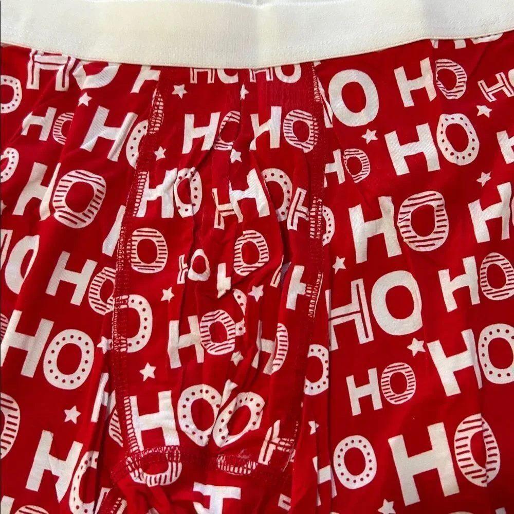Tipsyelves MEN'S HO HO HO BOXER BRIEFS, Holiday Red/White, Size Large, NWT